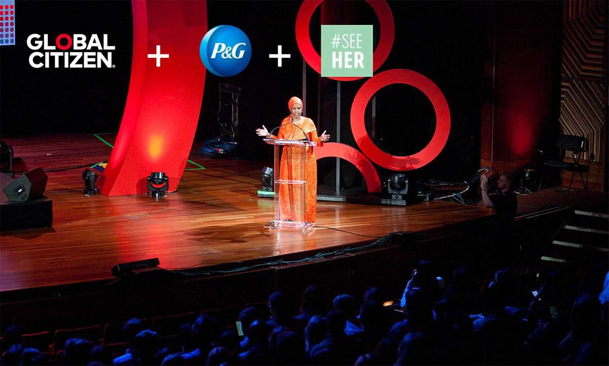 Global Citizen Woman speaking to a crowd